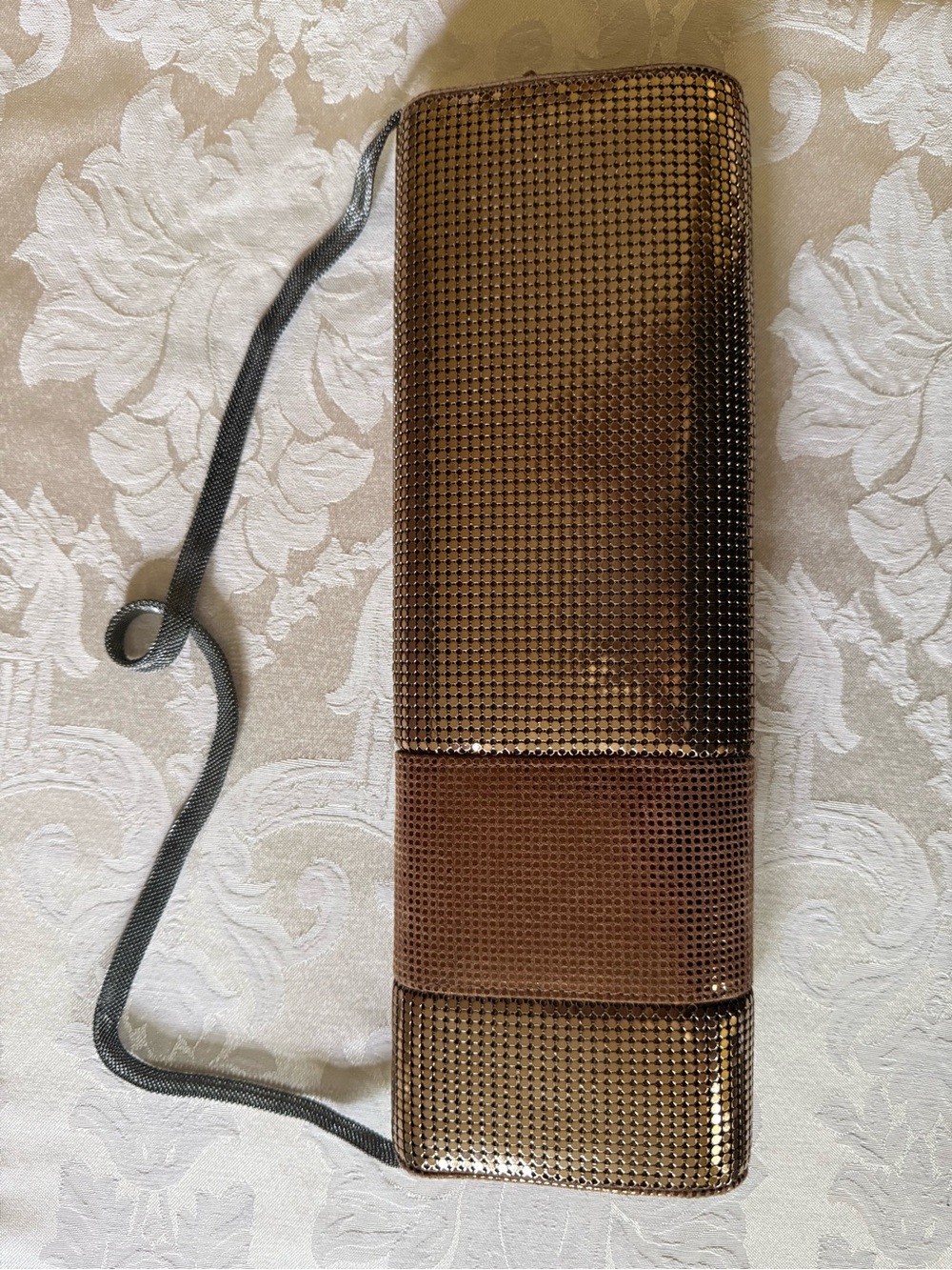 Whiting & Davis Brown Gold Metal Mesh Studded Convertible Clutch Bag - Picture 8 of 8